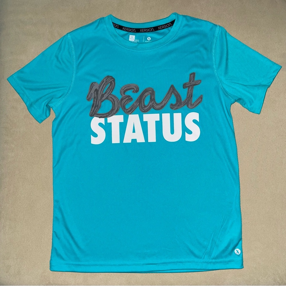 Xersion Teal Dri-fit Type Tee “Beast Status” Girls Size Medium (10/12) NWOT